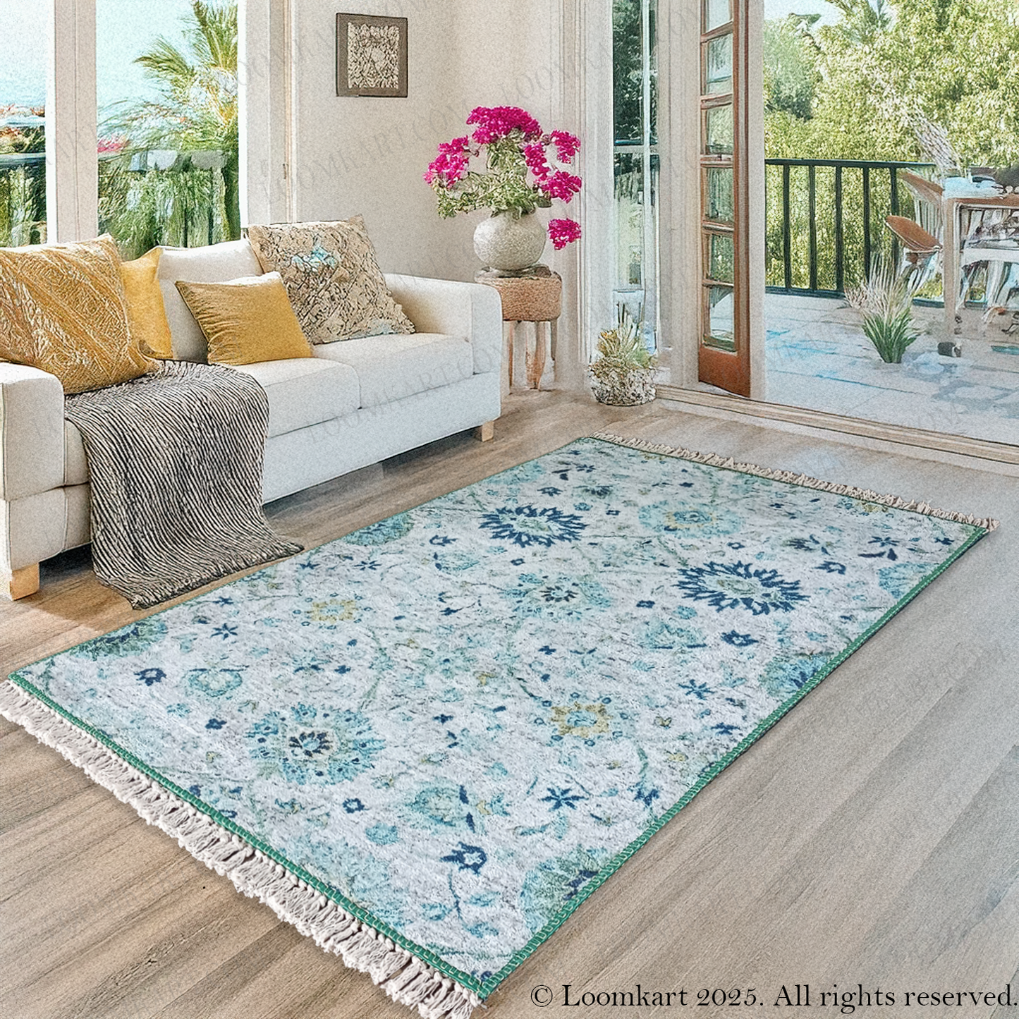 Avioni’s Faux Silk Rug for a Luxurious and Elegant Living Room | Calming Green Collection