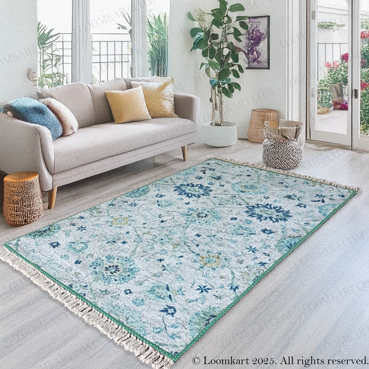 Avioni’s Faux Silk Rug for a Luxurious and Elegant Living Room | Calming Green Collection
