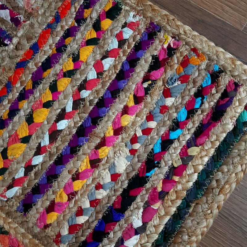 Avioni Home Contemporary Collection| Eco-friendly Recycled Chindi And Jute & Jute Handmade Braided Area Rug | Multiple Square Design | Multiple Sizes