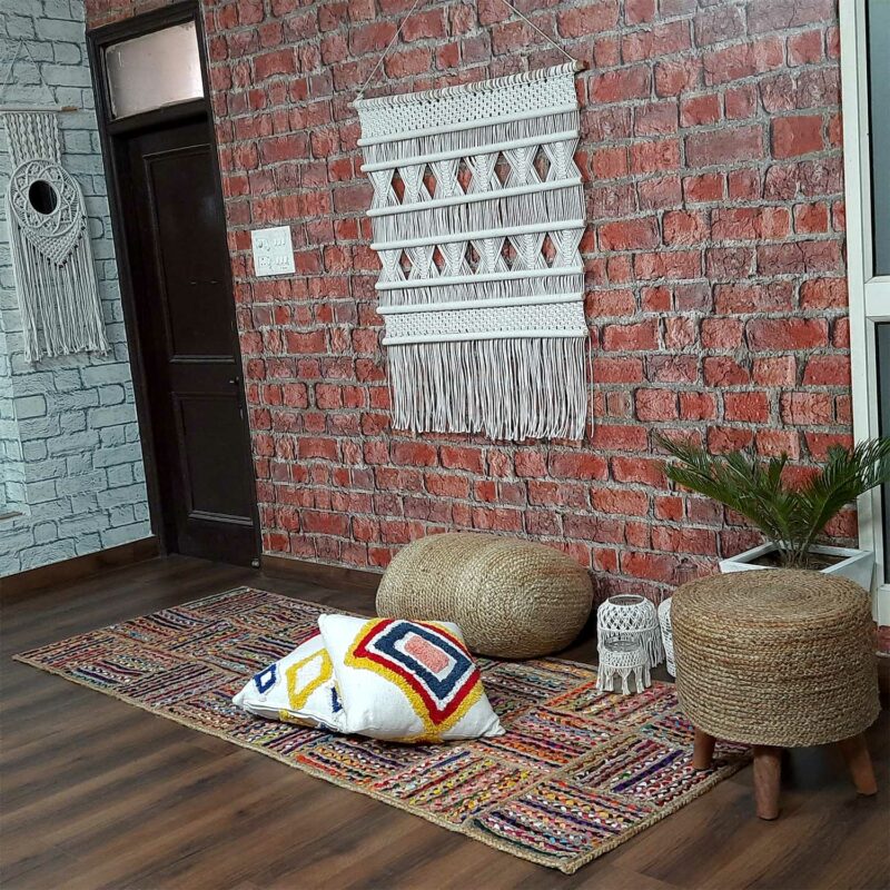 Avioni Home Contemporary Collection| Eco-friendly Recycled Chindi And Jute & Jute Handmade Braided Area Rug | Multiple Square Design | Multiple Sizes