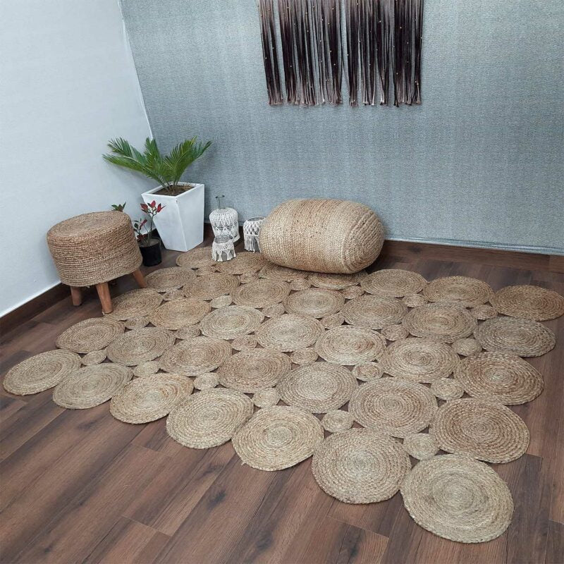 Avioni Home Contemporary Collection – Eco-friendly Recycled Jute & Jute Handmade Braided Area Rug –Multiple Tikki Design – Multiple Sizes