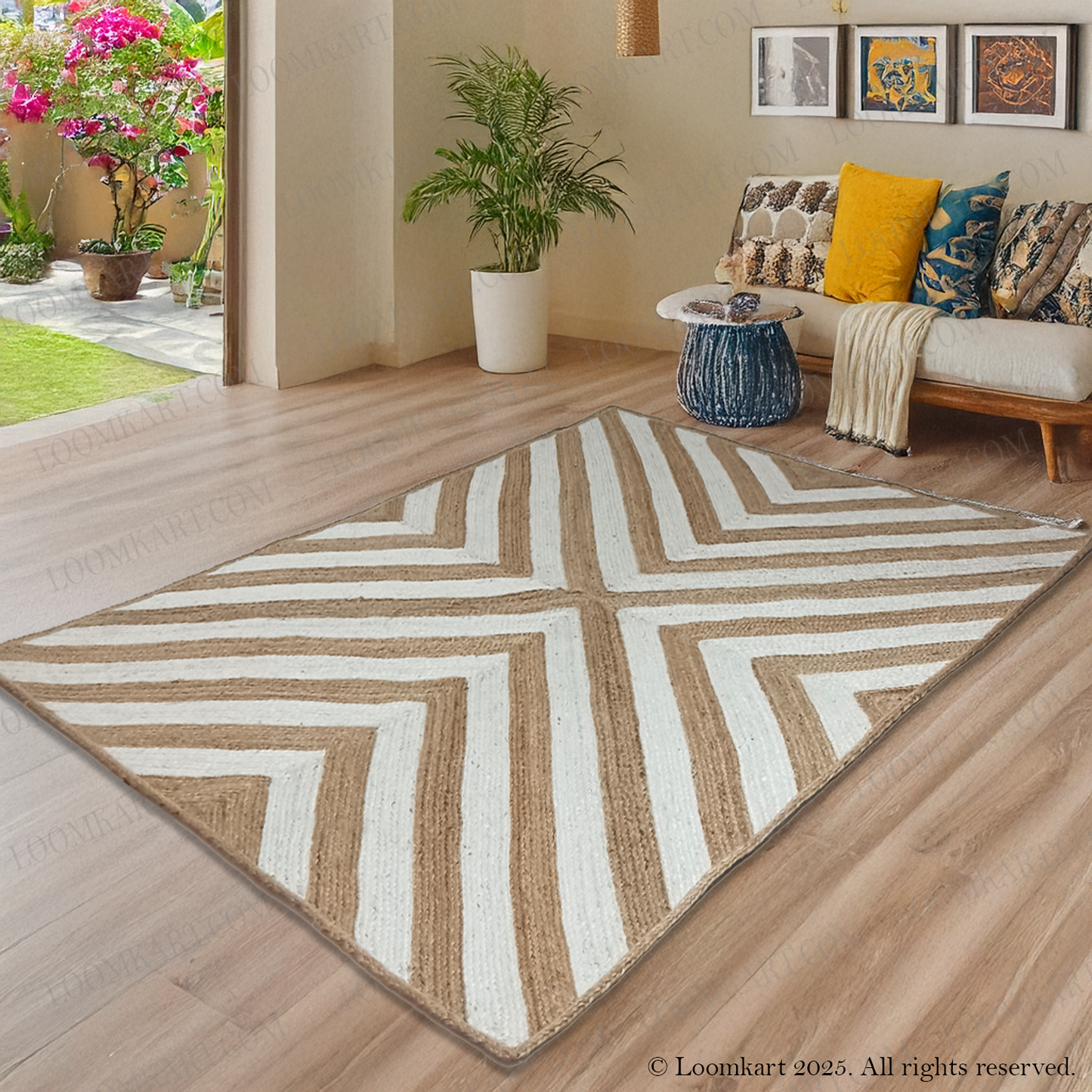 Jute (Natural and Bleached Jute) Handmade Braided Rugs | Natural & White Jute Zig-Zag Area Rug | Avioni- Premium Collection