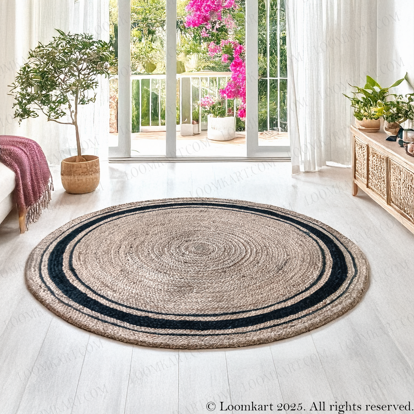 Avioni Natural Jute With Black Border Braided Carpet Eco Friendly-Multicolour Boho Collection-Multiple Sizes