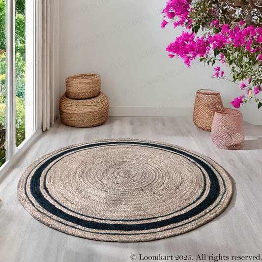 Avioni Natural Jute With Black Border Braided Carpet Eco Friendly-Multicolour Boho Collection-Multiple Sizes
