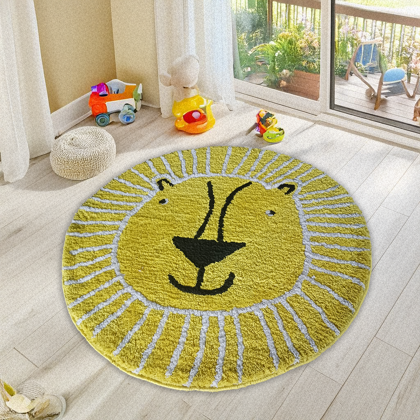 Avioni Exclusive Cute Lion Cartoon Shaggy Soft Faux Fur (MicroPolyester) Carpet – 130 cm