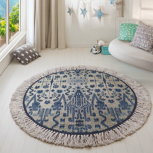 Avioni Kids Faux Silk Contemporary Round Blue Carpet – Magic Castle Abstract