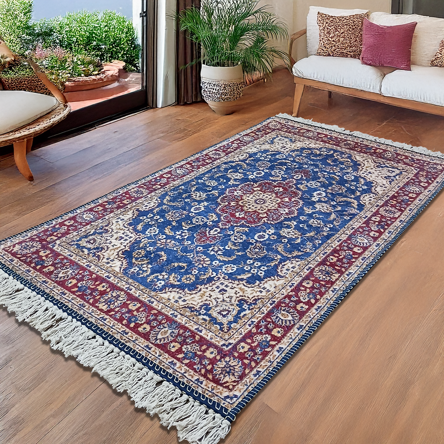 Silk Carpet Persian Design Collection Red and Blue – Living Room Rug -Avioni