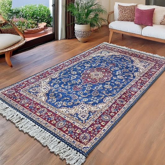 Silk Carpet Persian Design Collection Red and Blue – Living Room Rug -Avioni