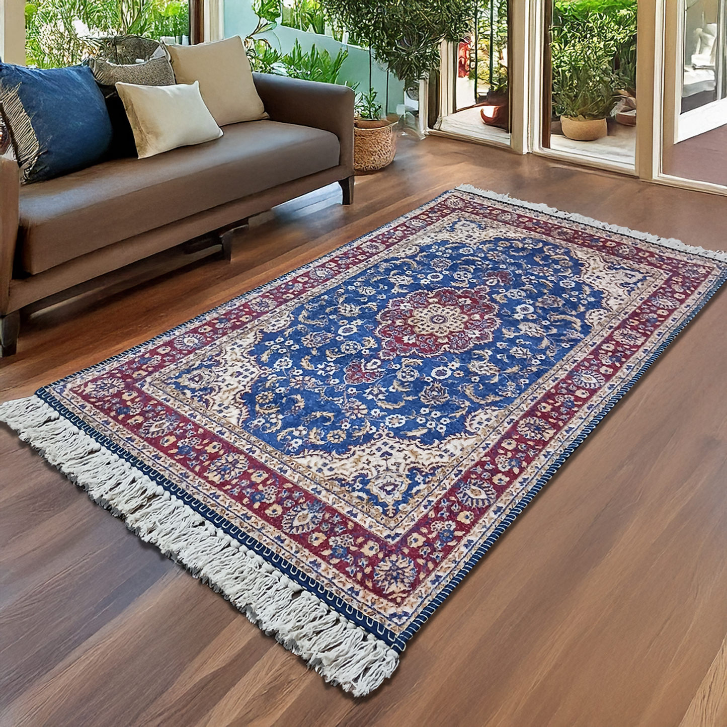Silk Carpet Persian Design Collection Red and Blue – Living Room Rug -Avioni