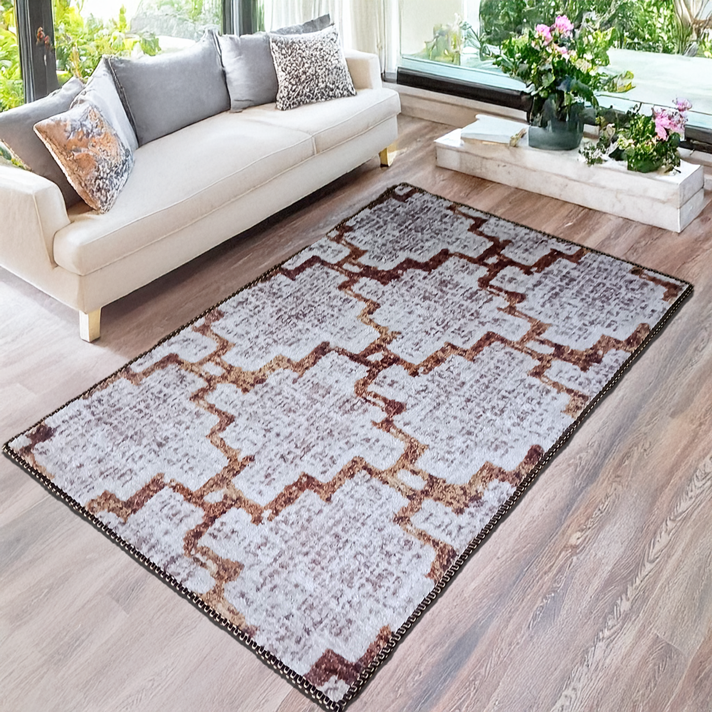 Avioni Faux Silk Rug | Create A Stylish Living Room | Luxurious, Durable and Washable | Earthy Elegance Collection