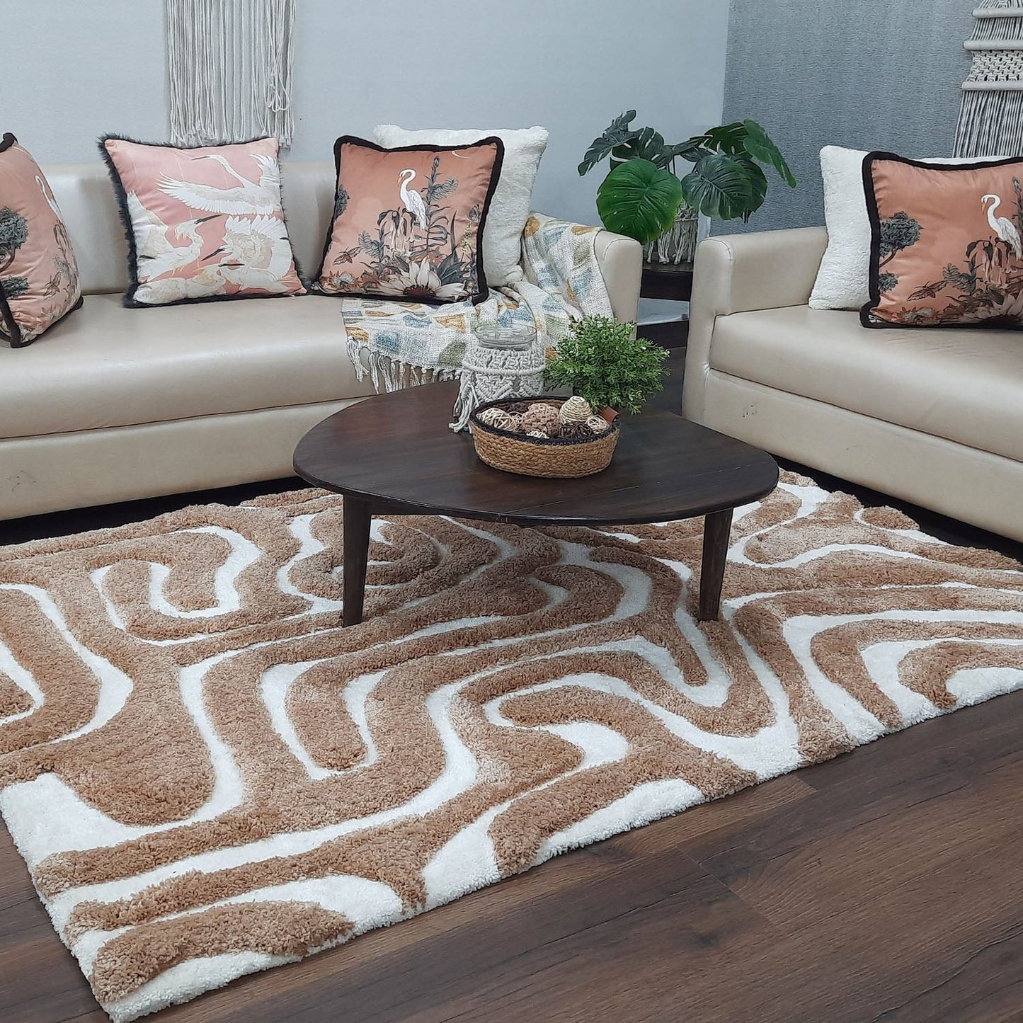 Avioni Atlas Collection- Micro Brown 3D Waves Carpets Different Sizes Shaggy Fluffy Rugs and Carpet for Living Room