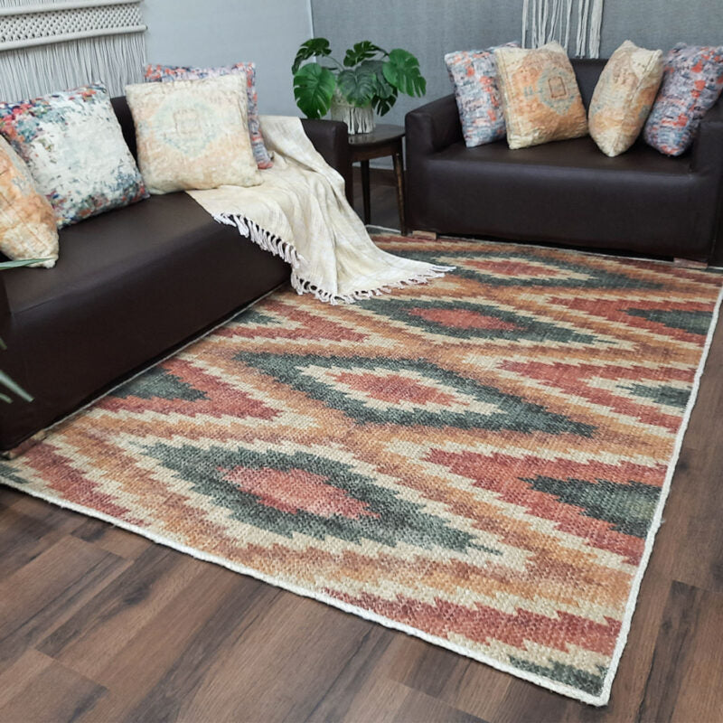 Avioni Kilim Design Inspired Natural Jute Rug with Cotton Backing