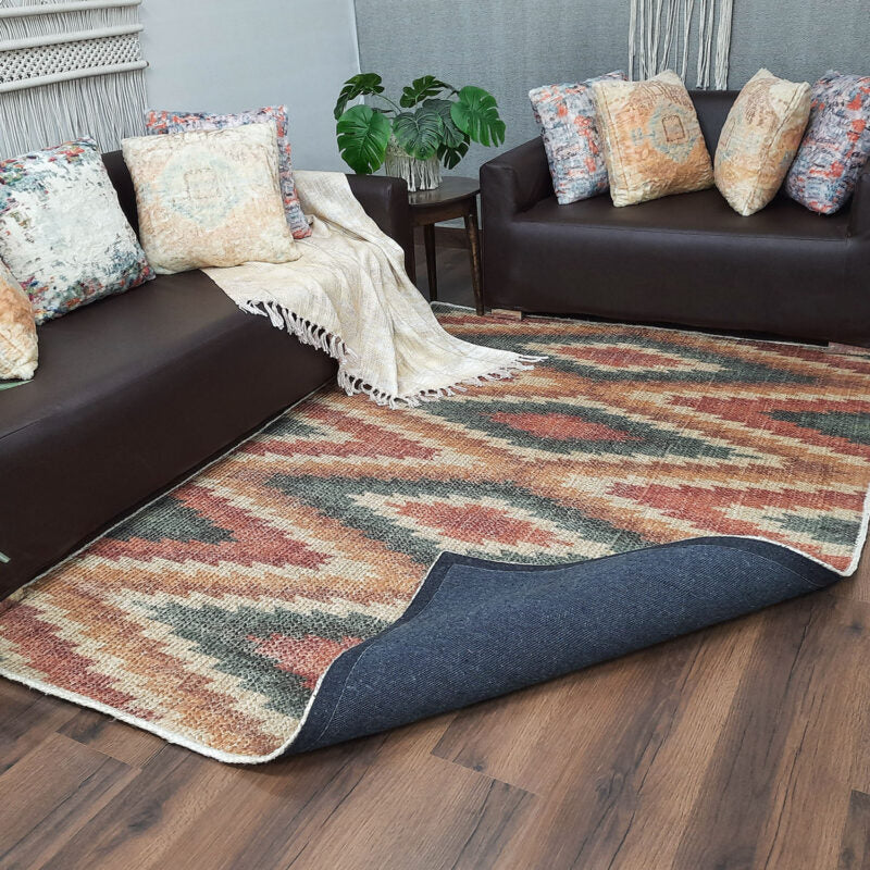 Avioni Kilim Design Inspired Natural Jute Rug with Cotton Backing