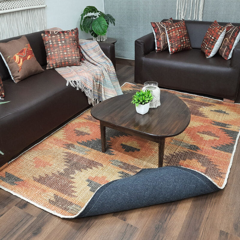 Avioni Kilim Design Inspired Natural Jute Rug with Cotton Backing