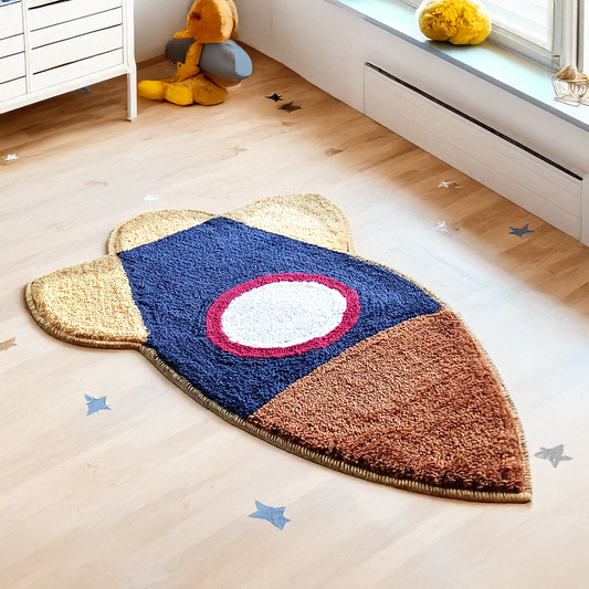 Rocket Theme Kids Rug – Buy Washable Carpet for Your Space- Loving Kids-60 cm x 90 cm
