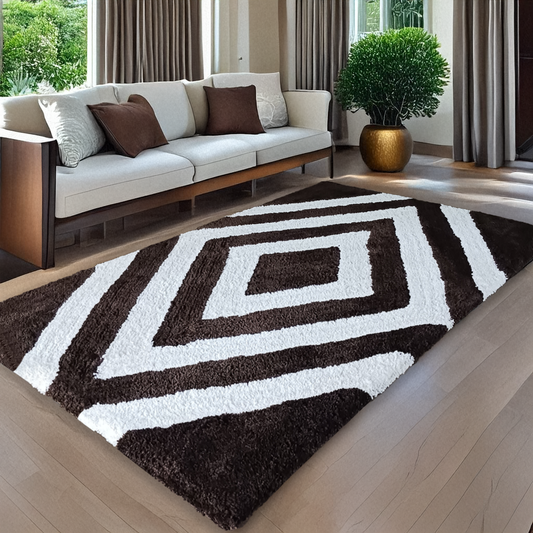 Avioni Home Atlas Collection - Moroccan Style Microfiber Carpet In  Dark Coffee & White| Soft, Non-Slip, Easy to Clean