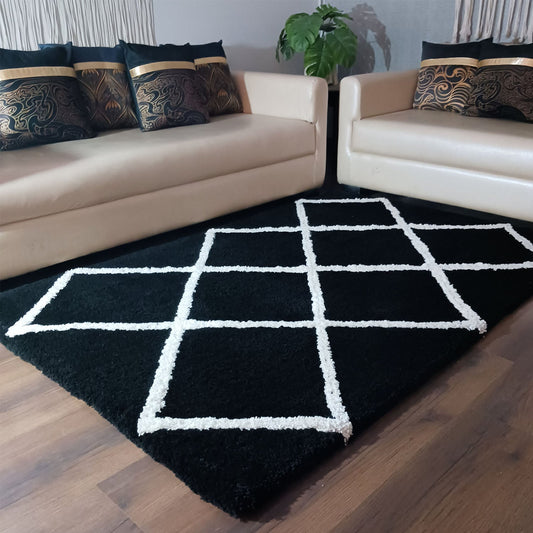 Avioni Home Atlas Collection - Modern Style Carpet In Black and White | Soft, Non-Slip, Easy to Clean
