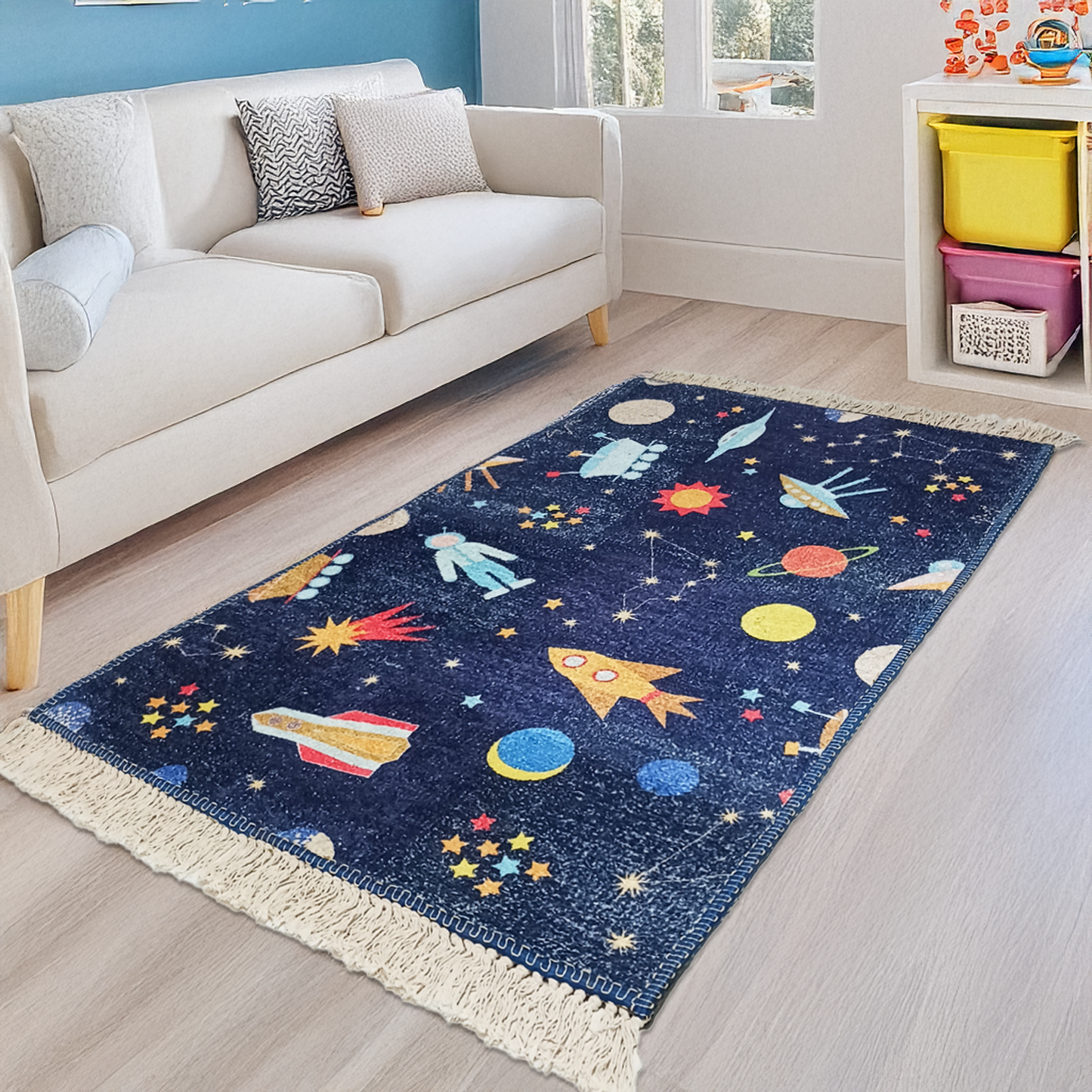 Silk Carpet Kids Collection – Astronauts In Sky Kids Room Rug -Avioni