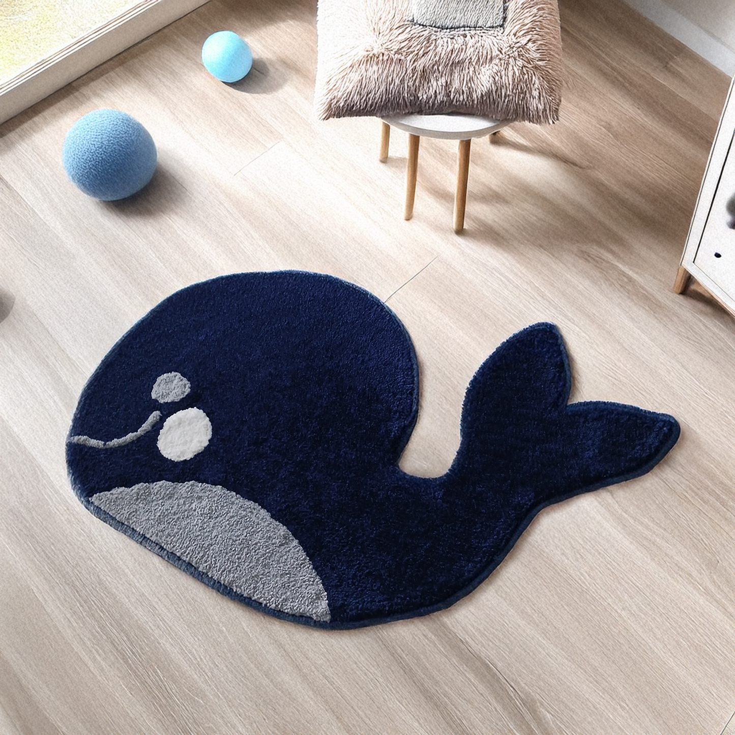 Anti-Slip Soft Whale Carpet for Baby & Kids Room - Washable and Anti Slip Backing-60 cm x 90 cm