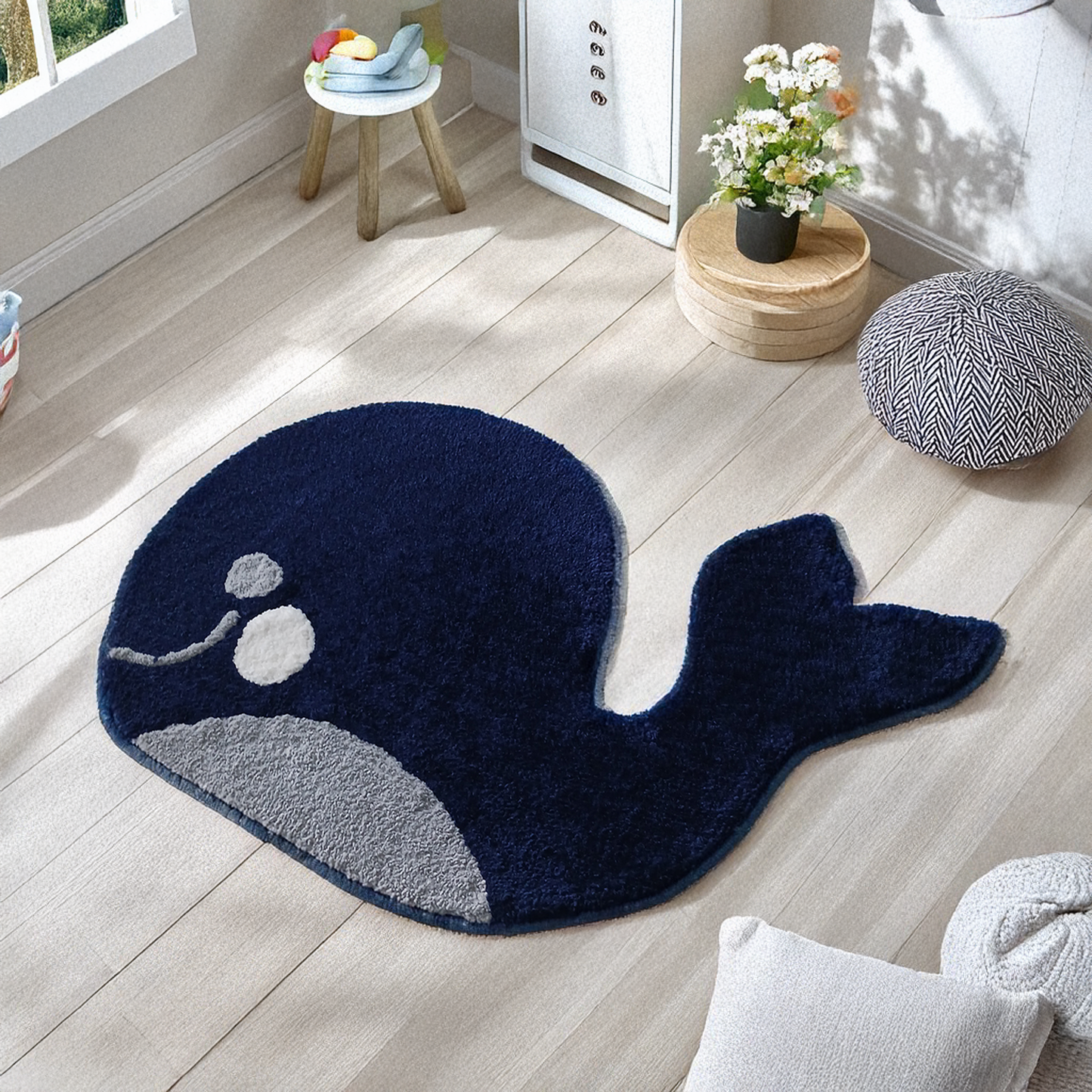 Anti-Slip Soft Whale Carpet for Baby & Kids Room - Washable and Anti Slip Backing-60 cm x 90 cm