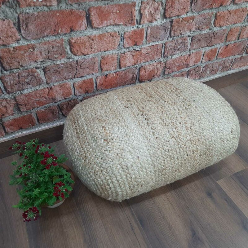 Avioni Home BigMo Collection – Boho Style Large Natural Jute Pouf / Ottoman- XL Size-45 cm x 65 cm x 30 cm