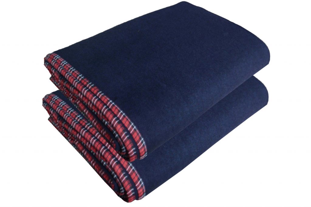 Woolen Blankets – Blue Bonfire Check Border- set of 2 Blankets – MSF-150cm x 225cm (~60" X 90")