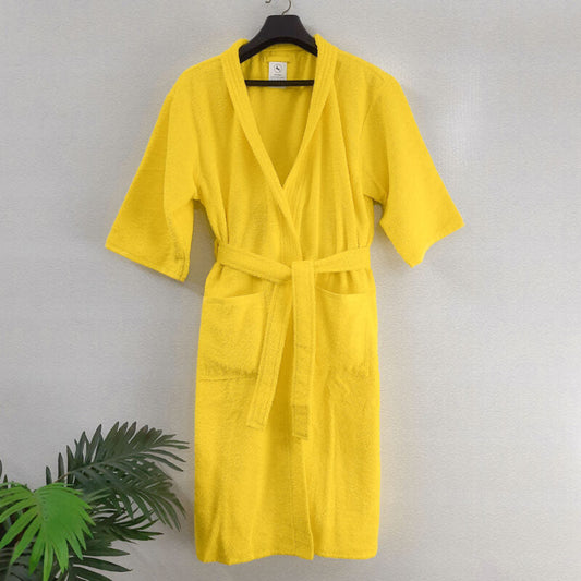 Avioni by Loomkart | Very Fine Export Quality Bath Robes in Yellow in Avioni Zip-Packing- Standard Size