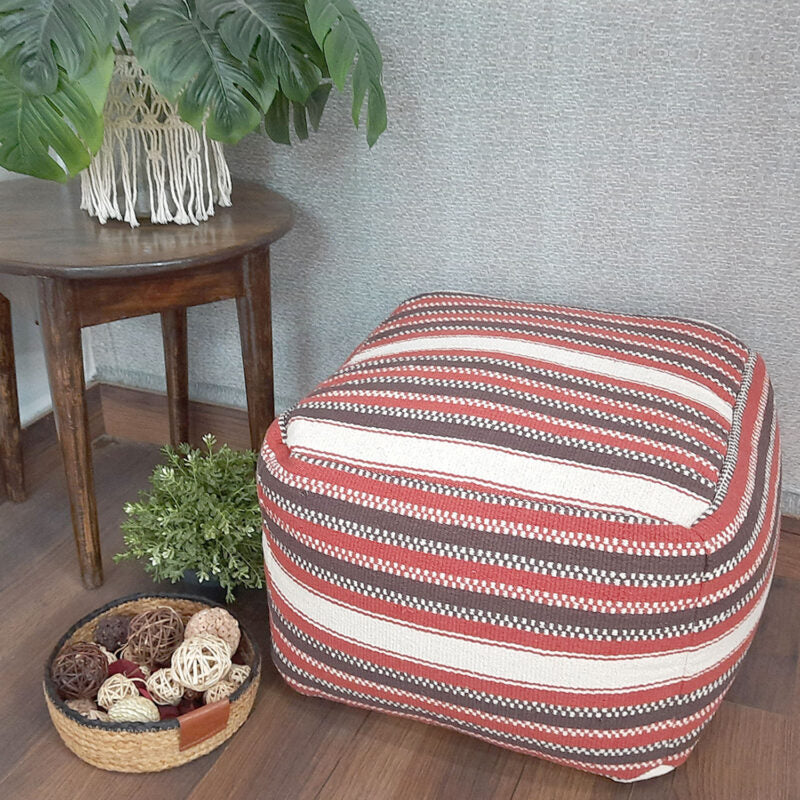 Avioni Home BigMo Collection – Earthy Red, Brown and White Boho Pouf -40x55x55