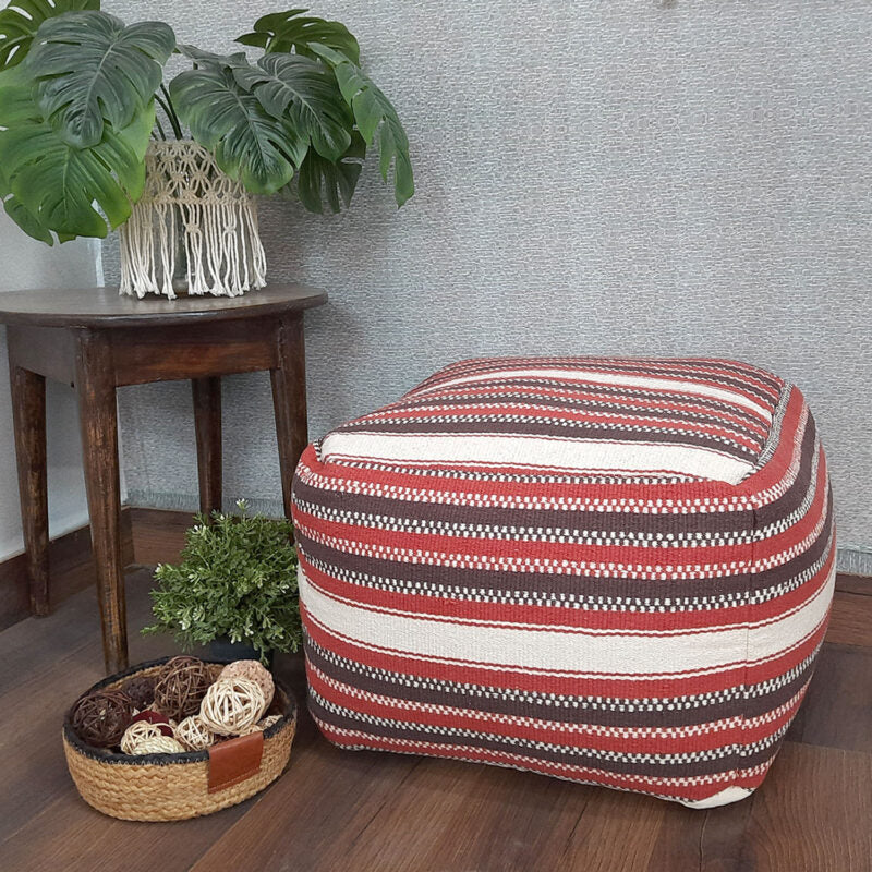 Avioni Home BigMo Collection – Earthy Red, Brown and White Boho Pouf -40x55x55