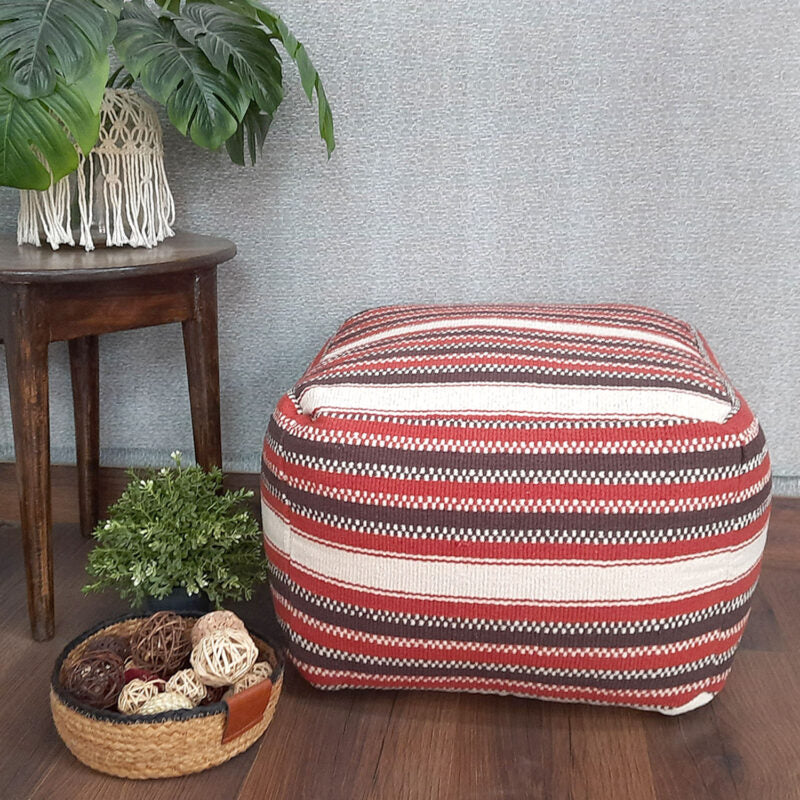 Avioni Home BigMo Collection – Earthy Red, Brown and White Boho Pouf -40x55x55