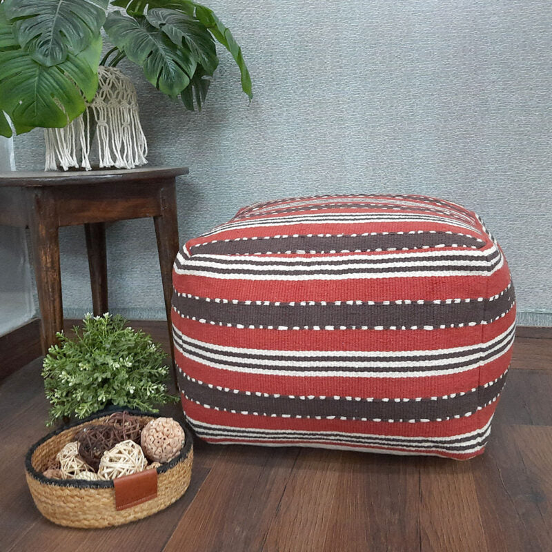 Avioni Home BigMo Earthy Collection – Red, Brown and White Boho Pouf -40x55x55