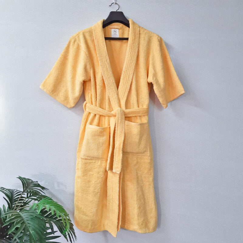 Loomkart Very Fine Export Quality Bath Robes in Yellow in Avioni Zip-Packing- Standard Size