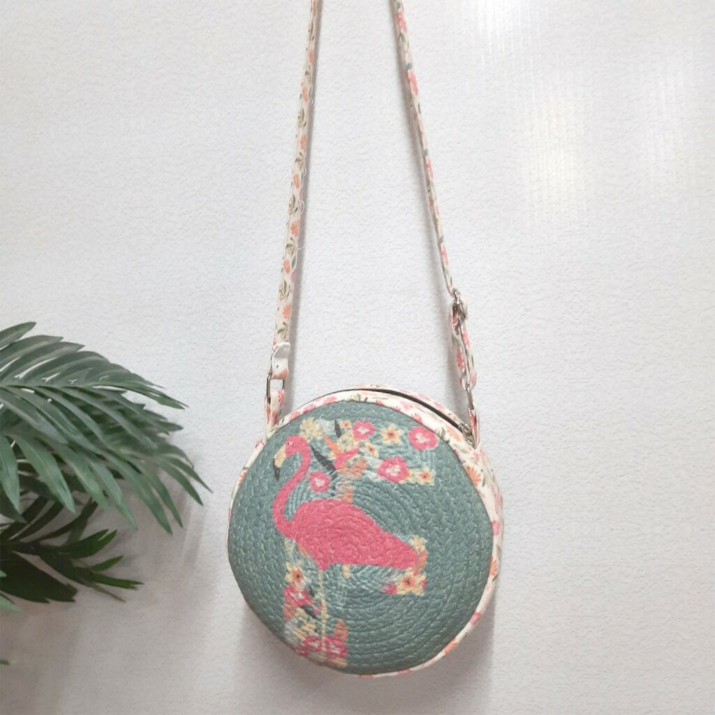Premium Sling Bag for Women, Avioni Fashion Shoulder Bag, Bohemian Style-Flamingo , Braided Sides Round Sling Bag, Perfect For Gifts and Traveling