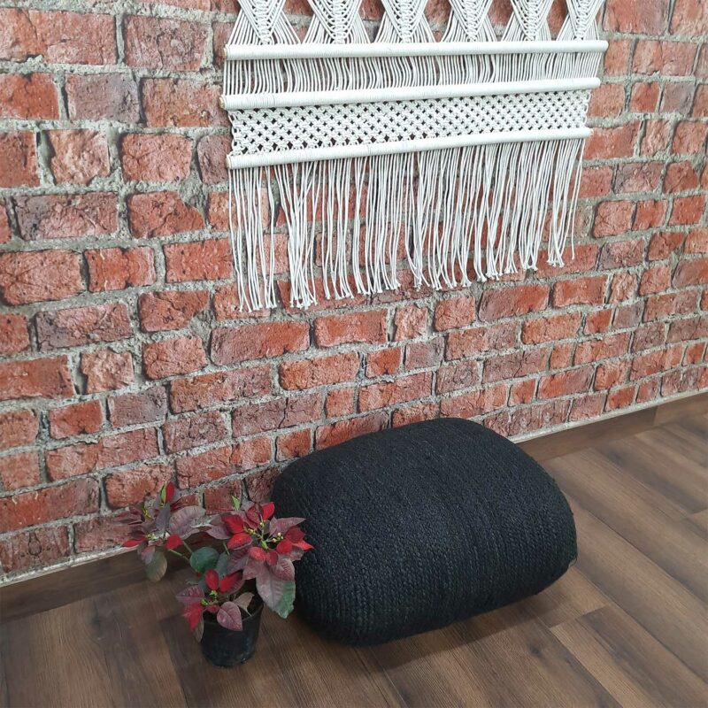 Avioni Home BigMo Collection – Boho Style Large Natural Jute Black Dyed Pouf / Ottoman- XL Size