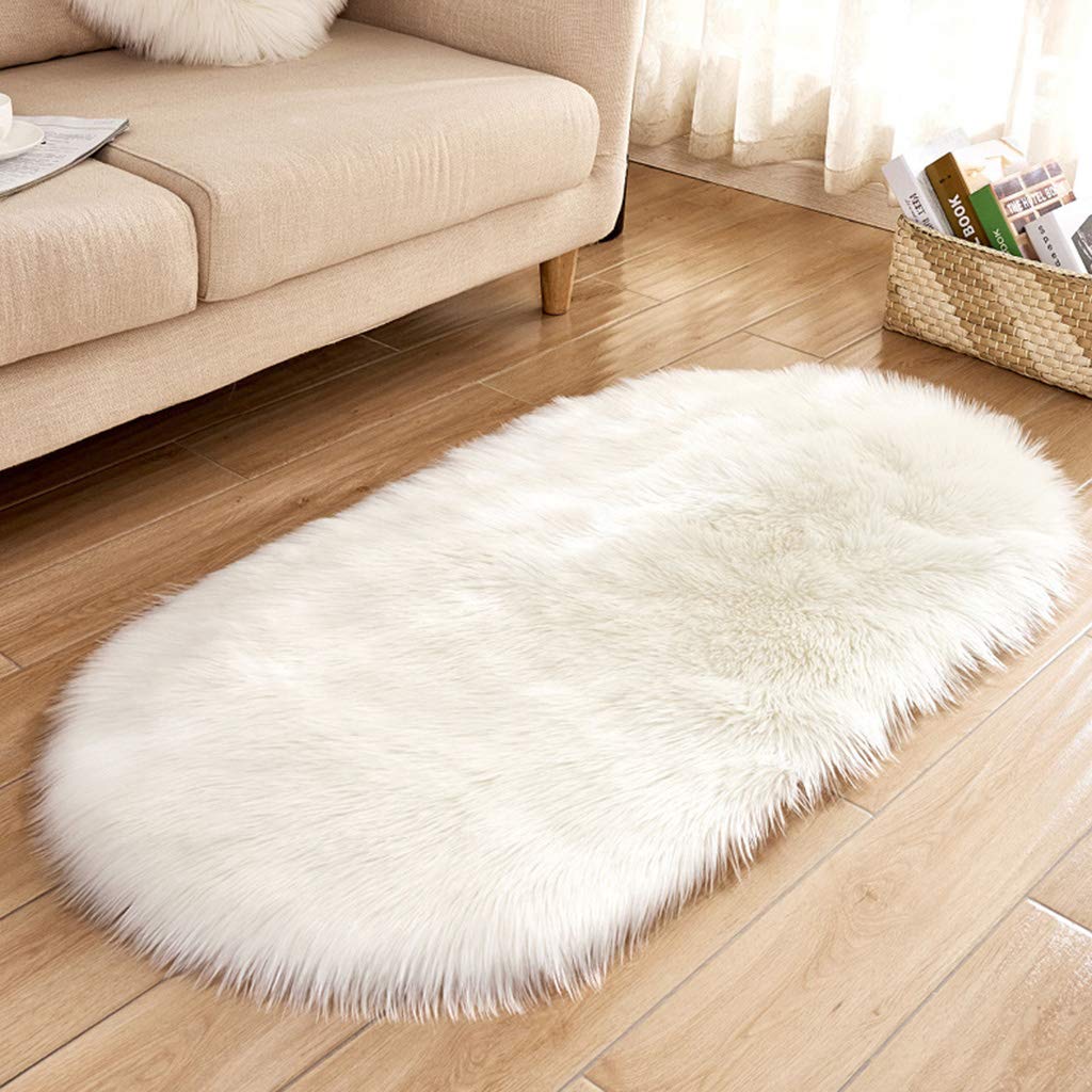 Shaggy Carpets – Soft Fluffy Rug – Snow White Premium Long Fur – 88 x 40 cm Oval Shape – Avioni Carpet